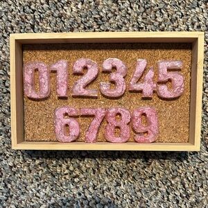 Pink Glitter Resin Number Set in Wooden Frame